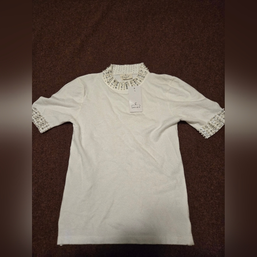 New! Ember Blouse With Bling Mock Neck Sweater Womens Size Medium